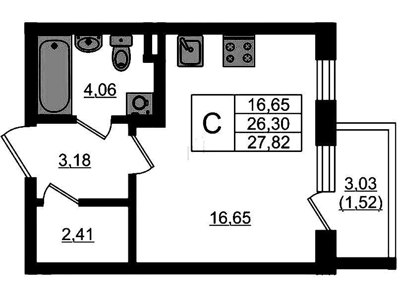 Квартира студия 27.82 м², 2/4 эт., ЖК «Новая история»